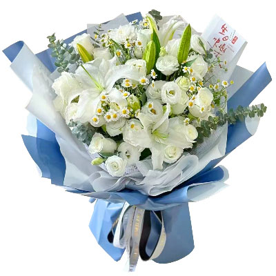 南宁11朵白玫瑰桔梗百合，爱永恒不息