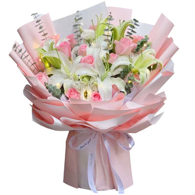 南宁16朵粉玫瑰百合，感情稳定坚固