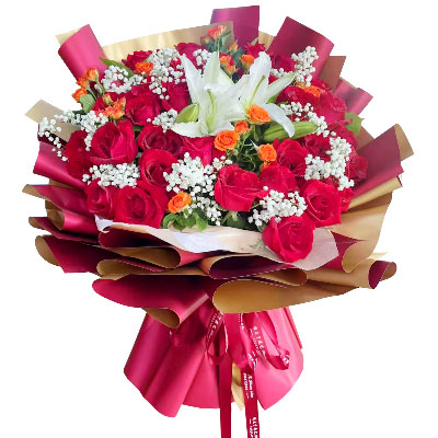 南宁33朵红玫瑰百合，爱如同花般绽放